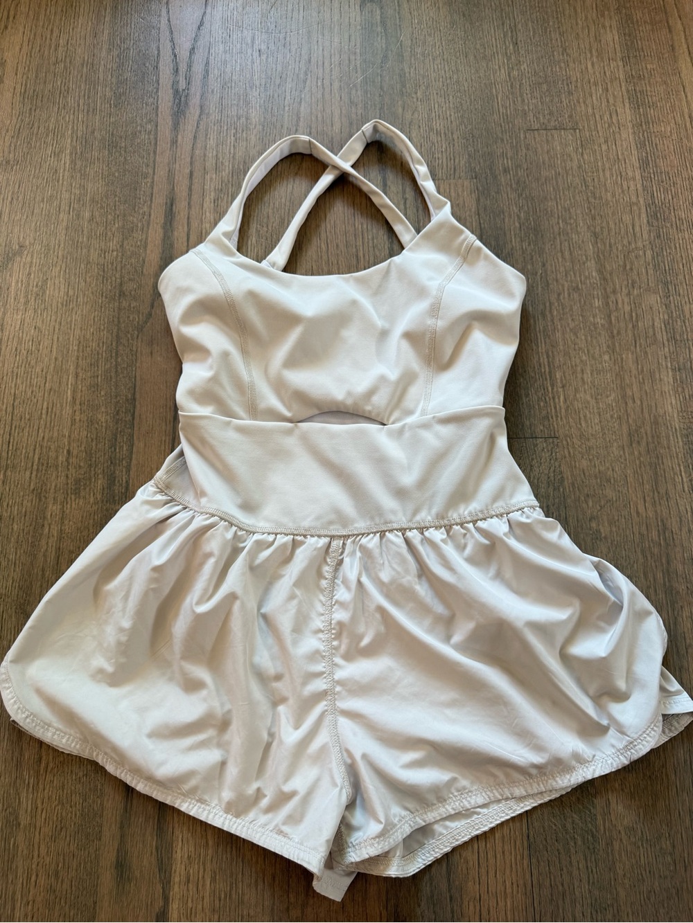 Free People Movement Rightous Runsie Romper-Size Small-Light Beige/Bone